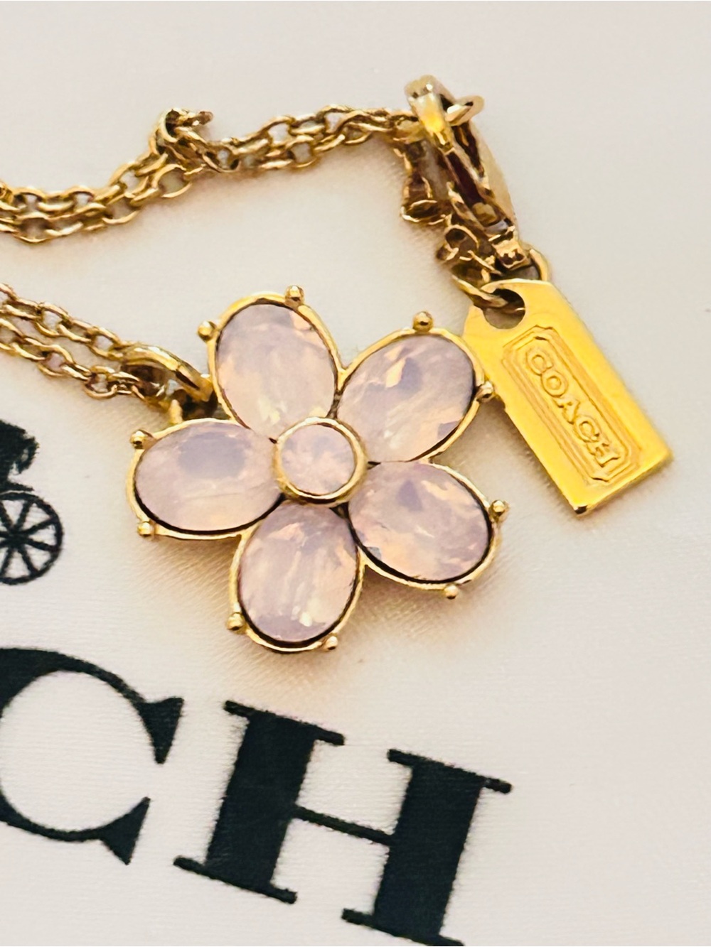 Coach Pink Flower Gold Tone Necklace - Picture 12 of 12
